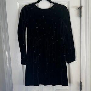 GAP Black Velveteen Long Sleeve Dress with Sparkly Star Details